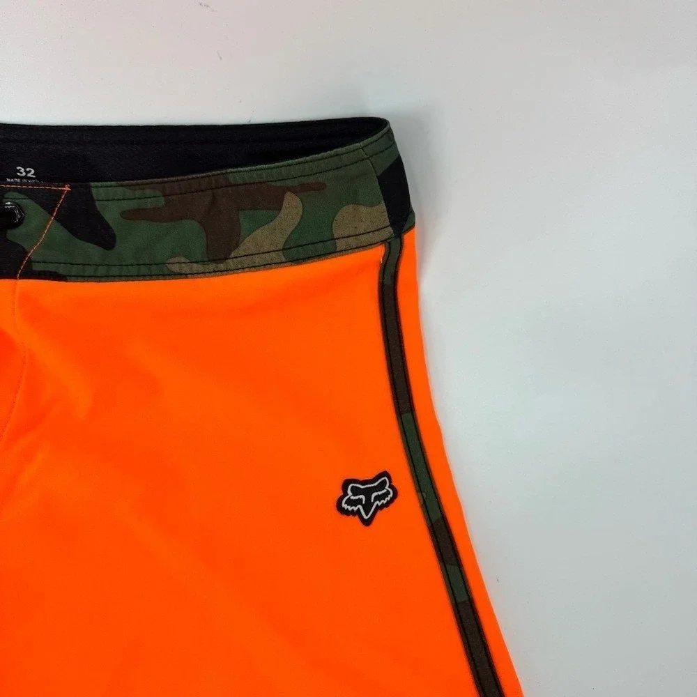 Fox Racing Mens Board Shorts Size 32 Neon Orange Camouflage Trim‎ Swim Trunks - Picture 7 of 9